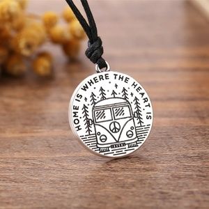VW bus necklace hippie boho vegan leather peace